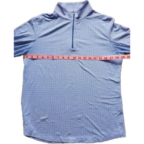 Ibkul Blue Mini Check Gingham Long Sleeve Mock Neck Top Size M Golf Pickleball - Picture 7 of 8